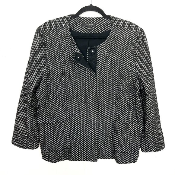 Ann Taylor Jackets & Blazers - Ann Taylor Jacket Blazer Herringbone Black White Snap Button Front XXL